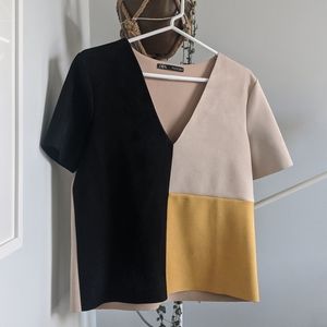 Zara color block suede tee